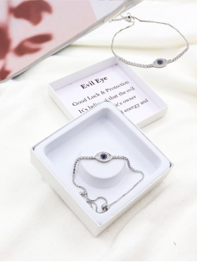 "Evil Eye, Good Luck & Protection" Adjustable Evil Eye Rhinestone Stretch Bracelet with Gift Box.